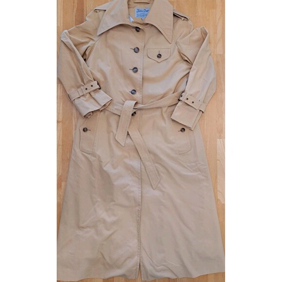 VTG Jackie Stuart Khaki Trench Coat Belted Pockets Size 9/10 Made in Yugoslavia - Picture 1 of 8